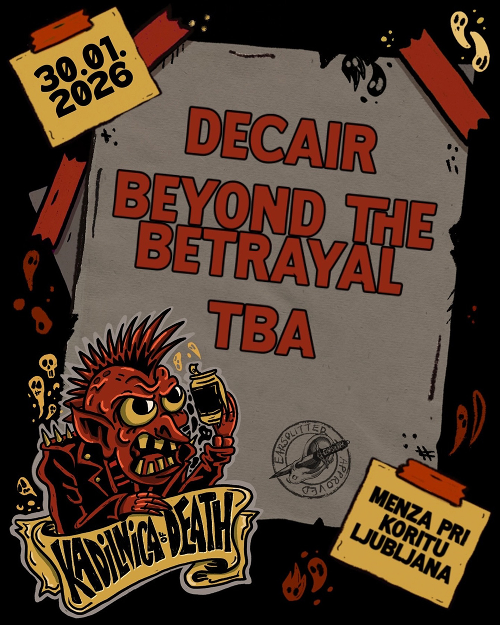 30.01.2026 - Kadilnica of Death: Decair (Slo), Beyond the Betrayal (Slo) @ Menza pri koritu, Metelkova, Ljubljana