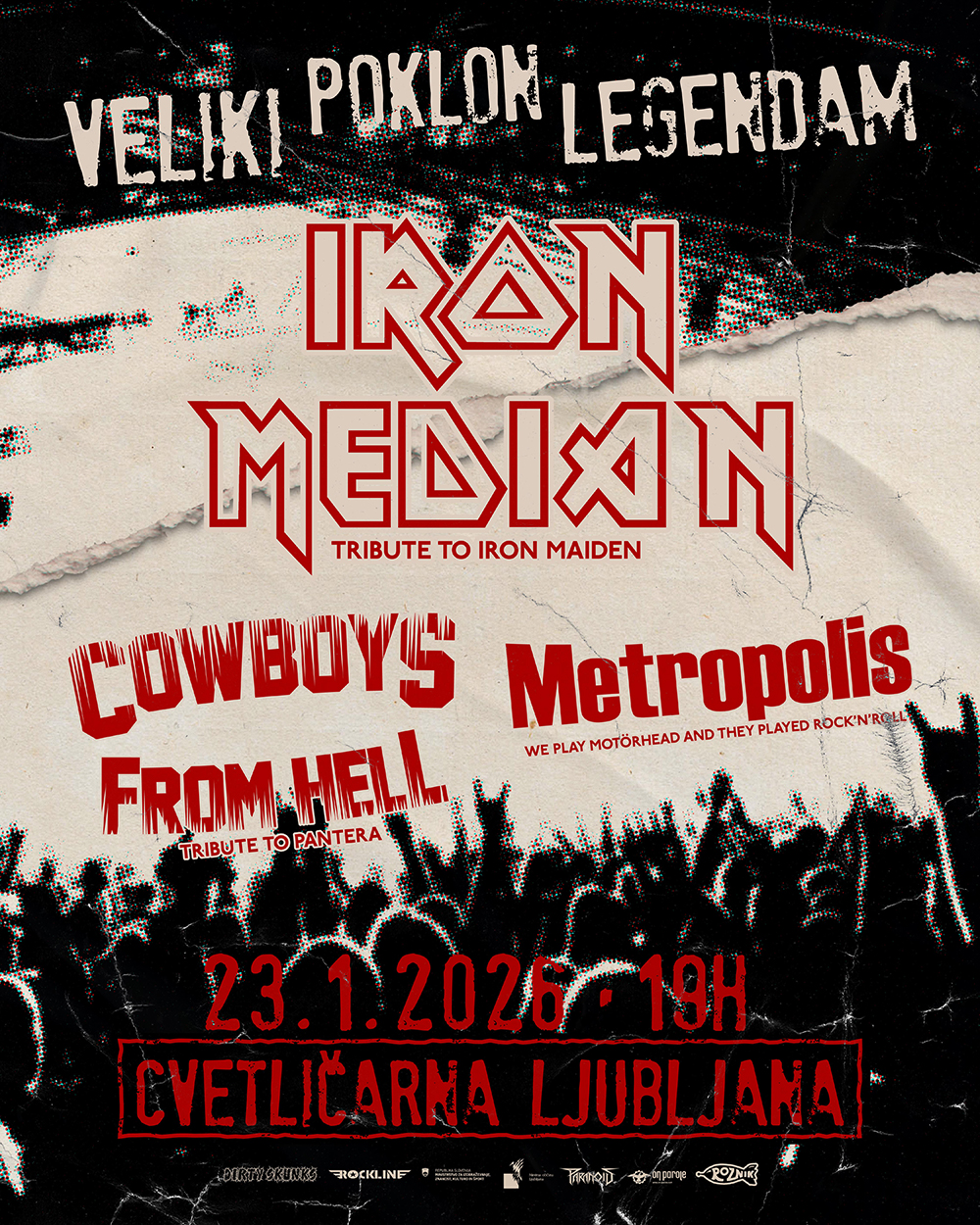 23.01.2026 - Tribute to Legends: Iron Median (Slo), Cowboys from Hell (Slo), Metröpolis (Slo) @ Cvetličarna, Ljubljana
